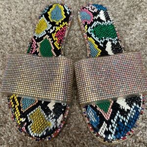 Colorful Rhinestone Embellished Slide Sandals